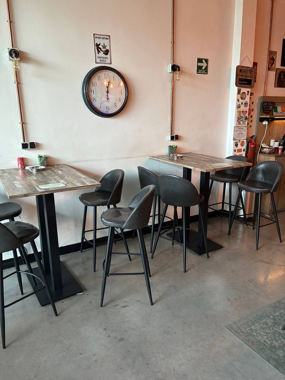 High tables under the clock, for the quiet afternoons.